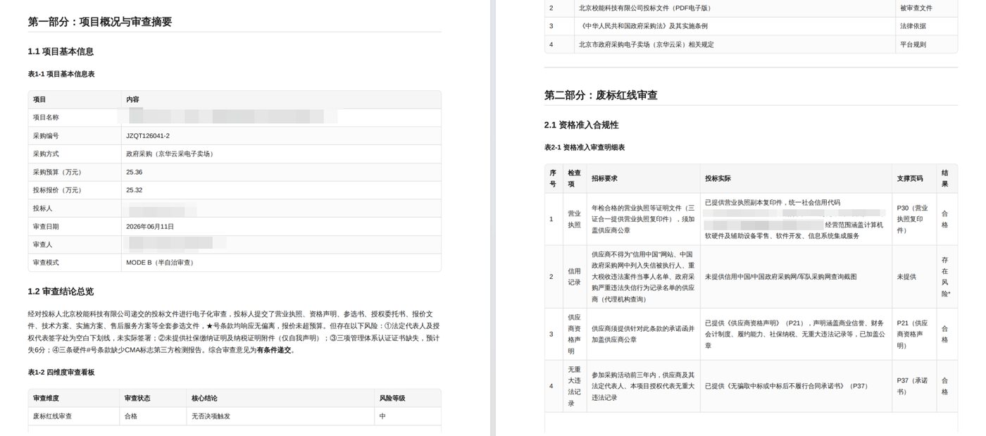 Biddings 检测报告界面